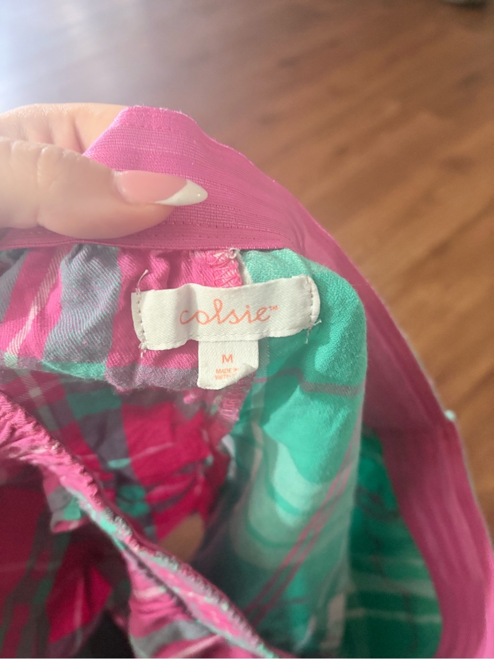 Colsie Split Plaid High-Waist Lounge Shorts - Pink & Mint - Picture 3 of 3
